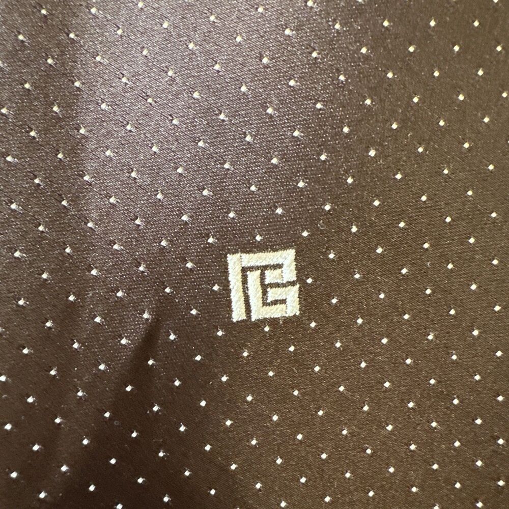 Pierre Balmain Paris Tie Embroidered Logo Micro Polka Dot Handmade Italy Brown - Picture 4 of 9